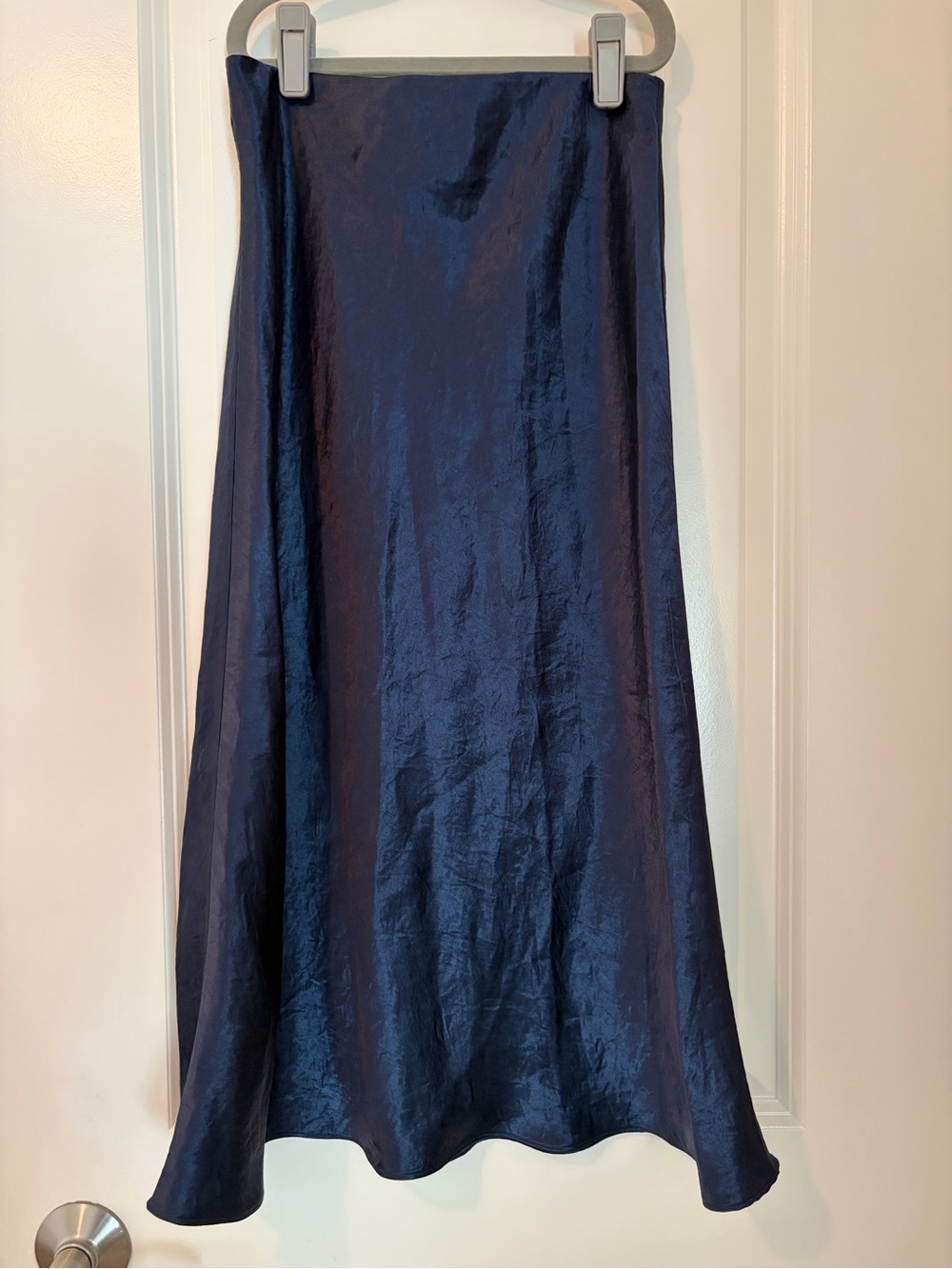Navy Navy Satin A-Line Skirt